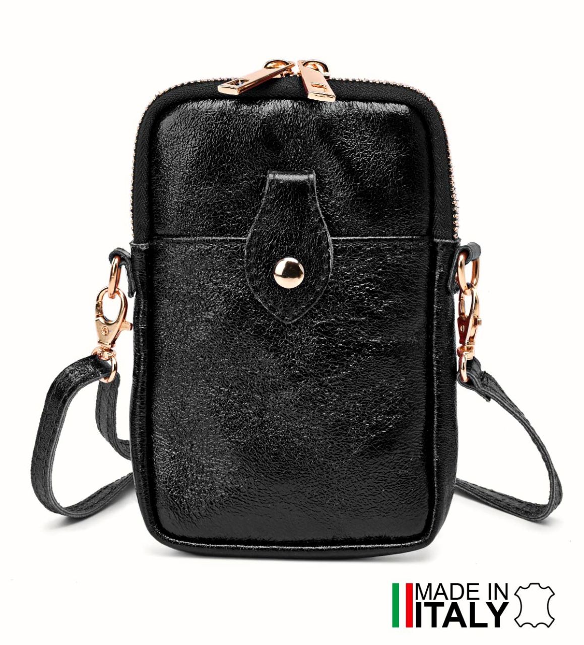 Fekete Zevento női bőr kis méretű mobil táska