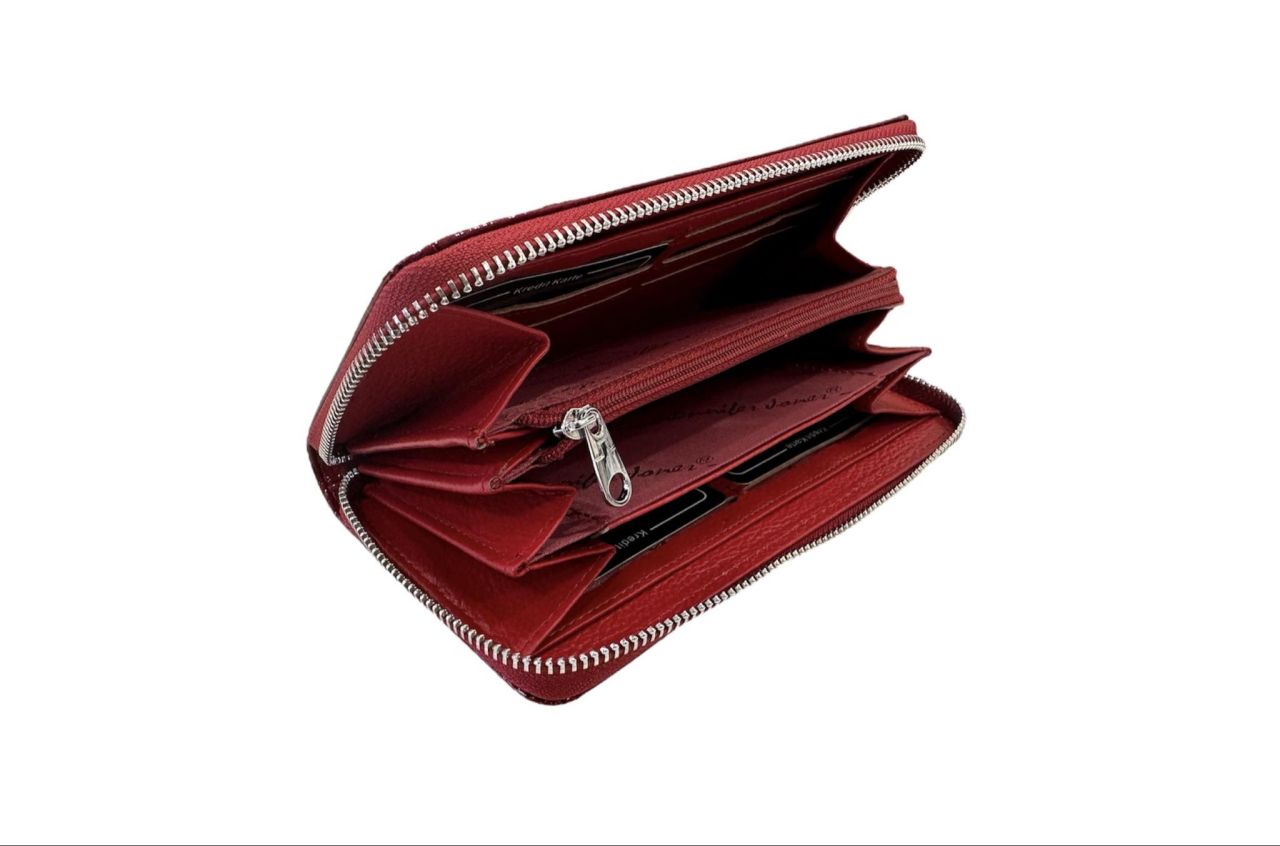 Piros Jennifer Jones körbe cipzáros bőr pénztárca